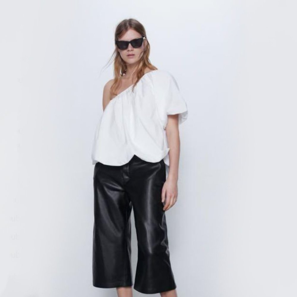 Zara white one-shoulder voluminous bubble top L